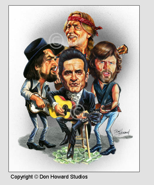 Johnny Cash, Waylon Jennings, Willie Nelson and Kris Kristofferson Art Print
